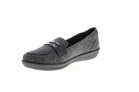 Clarks Ayla Form 26144118 Womens Black Canvas Slip On Loafer Flats Shoes