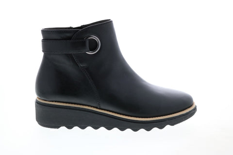 Clarks Sharon Spring 26144296 Womens Black Leather Zipper Ankle & Booties Boots