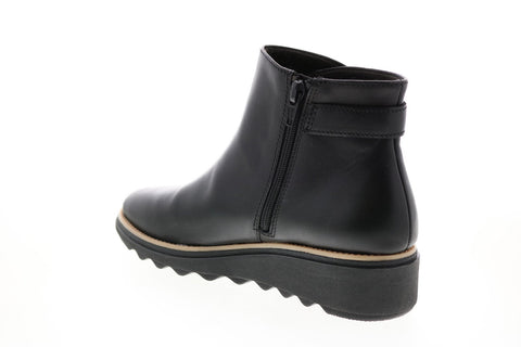 Clarks Sharon Spring 26144296 Womens Black Leather Zipper Ankle & Booties Boots