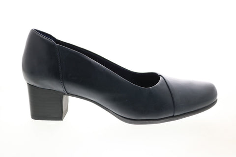 Clarks Un Damson Step 26144345 Womens Blue Leather Slip On Pumps Heels Shoes