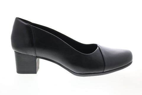 Clarks Un Damson Step 26144567 Womens Black Leather Slip On Pumps Heels Shoes