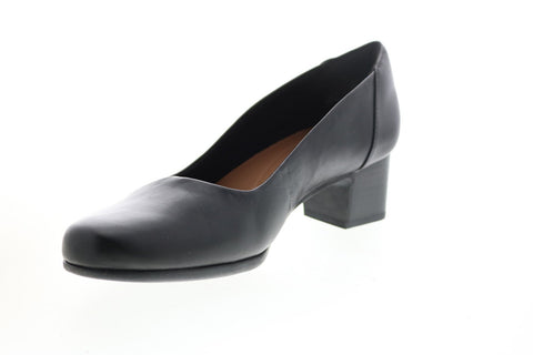 Clarks Un Damson Step 26144567 Womens Black Leather Slip On Pumps Heels Shoes