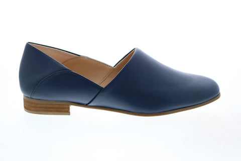 Clarks Pure Tone 26144748 Womens Blue Wide Leather Slip On Loafer Flats Shoes
