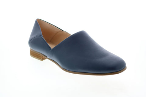 Clarks Pure Tone 26144748 Womens Blue Wide Leather Slip On Loafer Flats Shoes