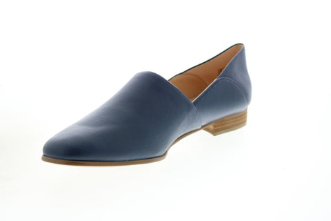 Clarks Pure Tone 26144748 Womens Blue Wide Leather Slip On Loafer Flats Shoes