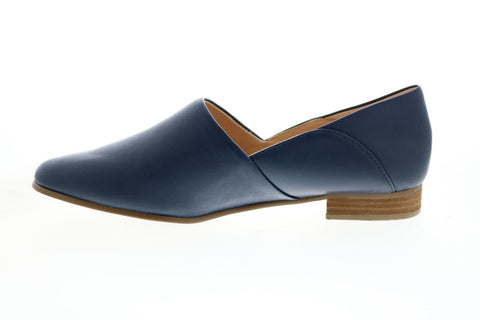 Clarks Pure Tone 26144748 Womens Blue Wide Leather Slip On Loafer Flats Shoes
