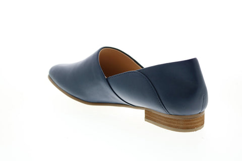 Clarks Pure Tone 26144748 Womens Blue Wide Leather Slip On Loafer Flats Shoes