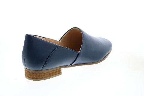 Clarks Pure Tone 26144748 Womens Blue Wide Leather Slip On Loafer Flats Shoes