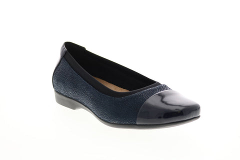Clarks Un Darcey Cap 26144962 Womens Blue Suede Slip On Ballet Flats Shoes