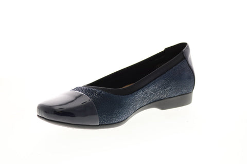 Clarks Un Darcey Cap 26144962 Womens Blue Suede Slip On Ballet Flats Shoes