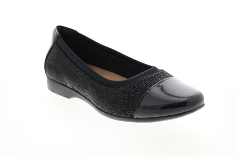 Clarks Un Darcey Cap 26144963 Womens Black Suede Ballet Flats Shoes