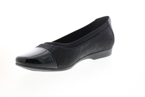 Clarks Un Darcey Cap 26144963 Womens Black Suede Ballet Flats Shoes