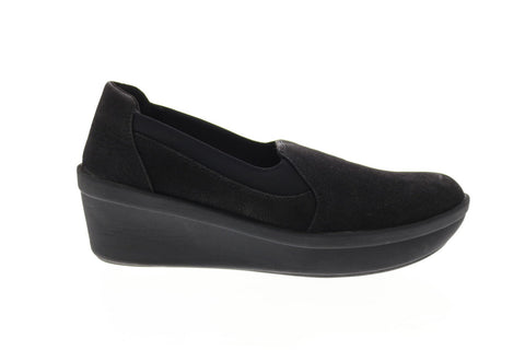 Clarks Step Rose Moon 26145987 Womens Black Canvas Loafer Flats Shoes