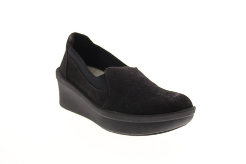 Clarks Step Rose Moon 26145987 Womens Black Canvas Loafer Flats Shoes