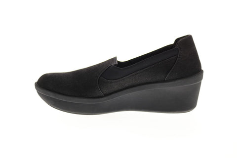 Clarks Step Rose Moon 26145987 Womens Black Canvas Loafer Flats Shoes