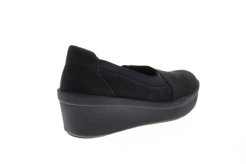 Clarks Step Rose Moon 26145987 Womens Black Wide Canvas Loafer Flats Shoes