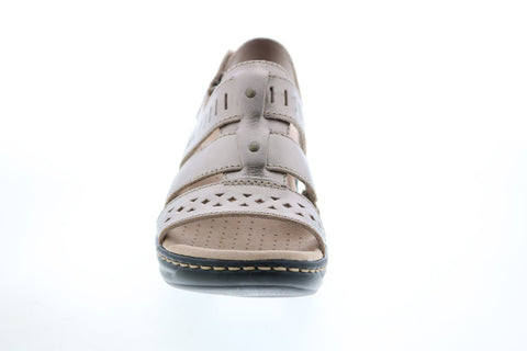 Clarks Lexi Qwin 26146493 Womens Gray Leather Strap Wedges Heels Shoes