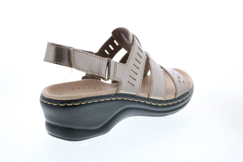 Clarks Lexi Qwin 26146493 Womens Gray Leather Strap Wedges Heels Shoes