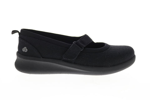 Clarks Sillian Soul 2.0 26146712 Womens Black Wide Canvas Strap Ballet Flats Shoes