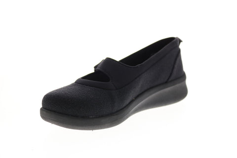 Clarks Sillian Soul 2.0 26146712 Womens Black Wide Canvas Strap Ballet Flats Shoes