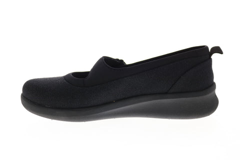 Clarks Sillian Soul 2.0 26146712 Womens Black Wide Canvas Strap Ballet Flats Shoes