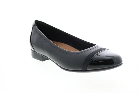 Clarks Un Blush Cap 26146915 Womens Black Leather Slip On Ballet Flats Shoes