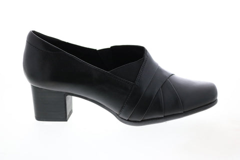 Clarks Un Damson Adele 26146981 Womens Black Wide Leather Pumps Heels Shoes