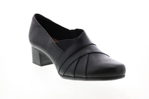 Clarks Un Damson Adele 26146981 Womens Black Wide Leather Pumps Heels Shoes