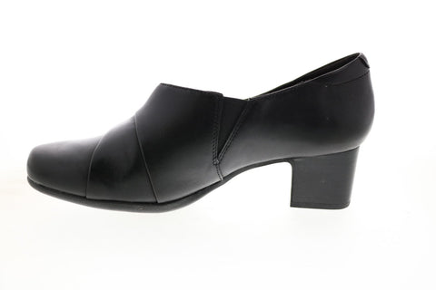 Clarks Un Damson Adele 26146981 Womens Black Wide Leather Pumps Heels Shoes