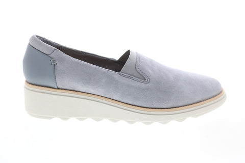 Clarks Sharon Dolly 26147478 Womens Gray Nubuck Slip On Loafer Flats Shoes