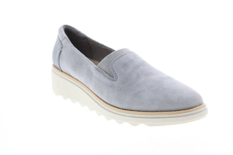 Clarks Sharon Dolly 26147478 Womens Gray Nubuck Slip On Loafer Flats Shoes