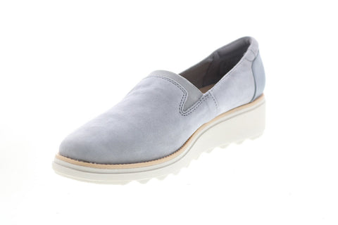 Clarks Sharon Dolly 26147478 Womens Gray Nubuck Slip On Loafer Flats Shoes