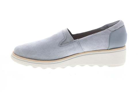 Clarks Sharon Dolly 26147478 Womens Gray Nubuck Slip On Loafer Flats Shoes