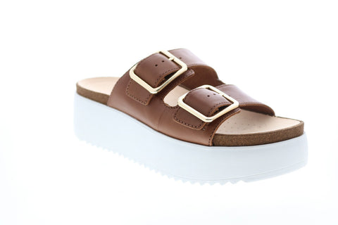 Clarks Botanic Slide 26147521 Womens Brown Leather Strap Sandals Shoes