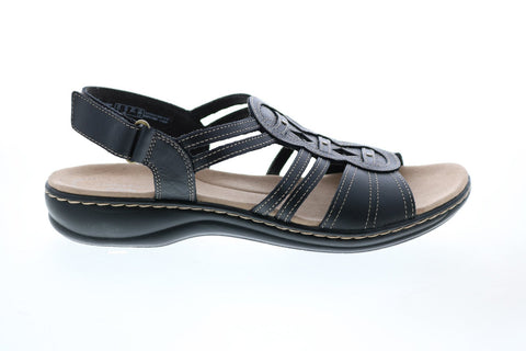 Clarks Leisa Janna 26147655 Womens Black Leather Strap Sandals Shoes