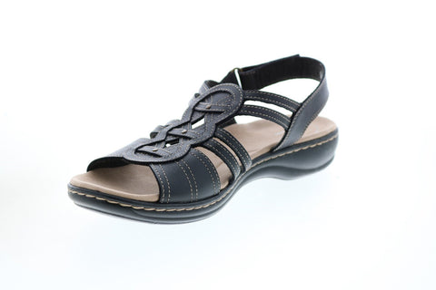 Clarks Leisa Janna 26147655 Womens Black Leather Strap Sandals Shoes