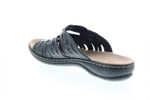 Clarks Leisa Faye 26147658 Womens Blue Wide Leather Strap Sandals Shoes