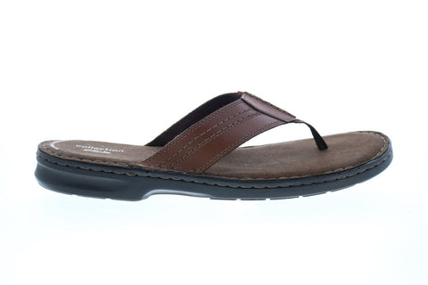 Clarks Malone Bay 26147720 Mens Brown Leather Flip-Flops Sandals Shoes