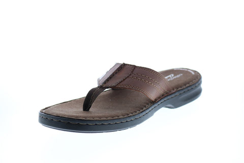 Clarks Malone Bay 26147720 Mens Brown Leather Flip-Flops Sandals Shoes
