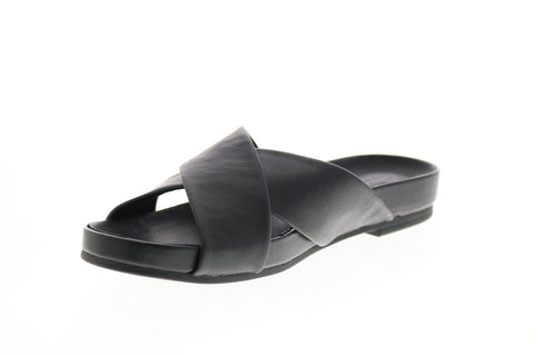 Clarks Pure Cross Black Leather 26147750 Womens Black Slides Sandals Shoes