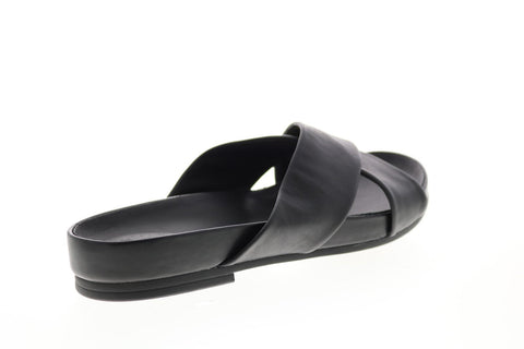Clarks Pure Cross Black Leather 26147750 Womens Black Slides Sandals Shoes