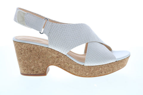 Clarks Maritsa Lara 26147936 Womens White Leather Strap Heels Wedges Shoes