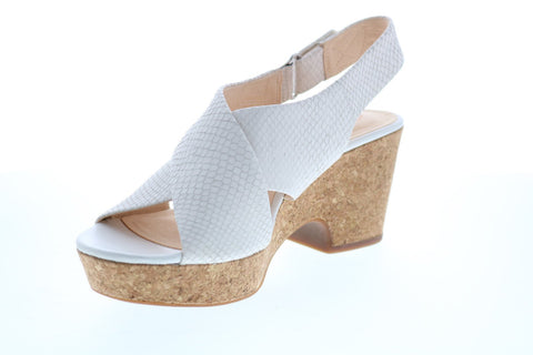 Clarks Maritsa Lara 26147936 Womens White Leather Strap Heels Wedges Shoes