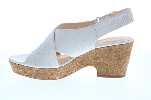 Clarks Maritsa Lara 26147936 Womens White Leather Strap Heels Wedges Shoes
