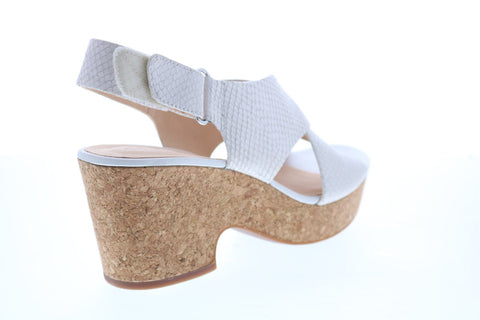 Clarks Maritsa Lara 26147936 Womens White Leather Strap Heels Wedges Shoes