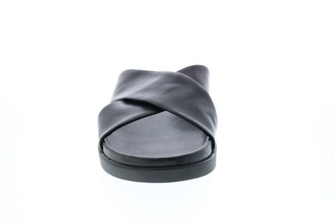 Clarks Sunder Cross 26147978 Mens Black Leather Slip On Slides Sandals Shoes