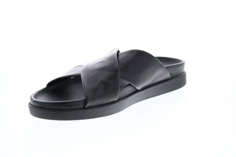 Clarks Sunder Cross 26147978 Mens Black Leather Slip On Slides Sandals Shoes
