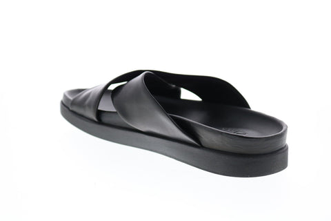 Clarks Sunder Cross 26147978 Mens Black Leather Slip On Slides Sandals Shoes