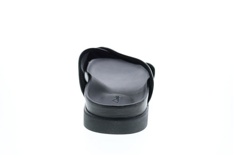 Clarks Sunder Cross 26147978 Mens Black Leather Slip On Slides Sandals Shoes