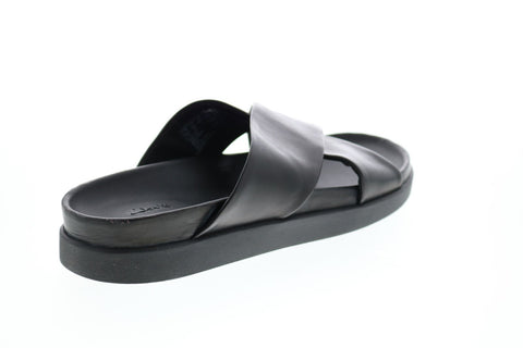 Clarks Sunder Cross 26147978 Mens Black Leather Slip On Slides Sandals Shoes